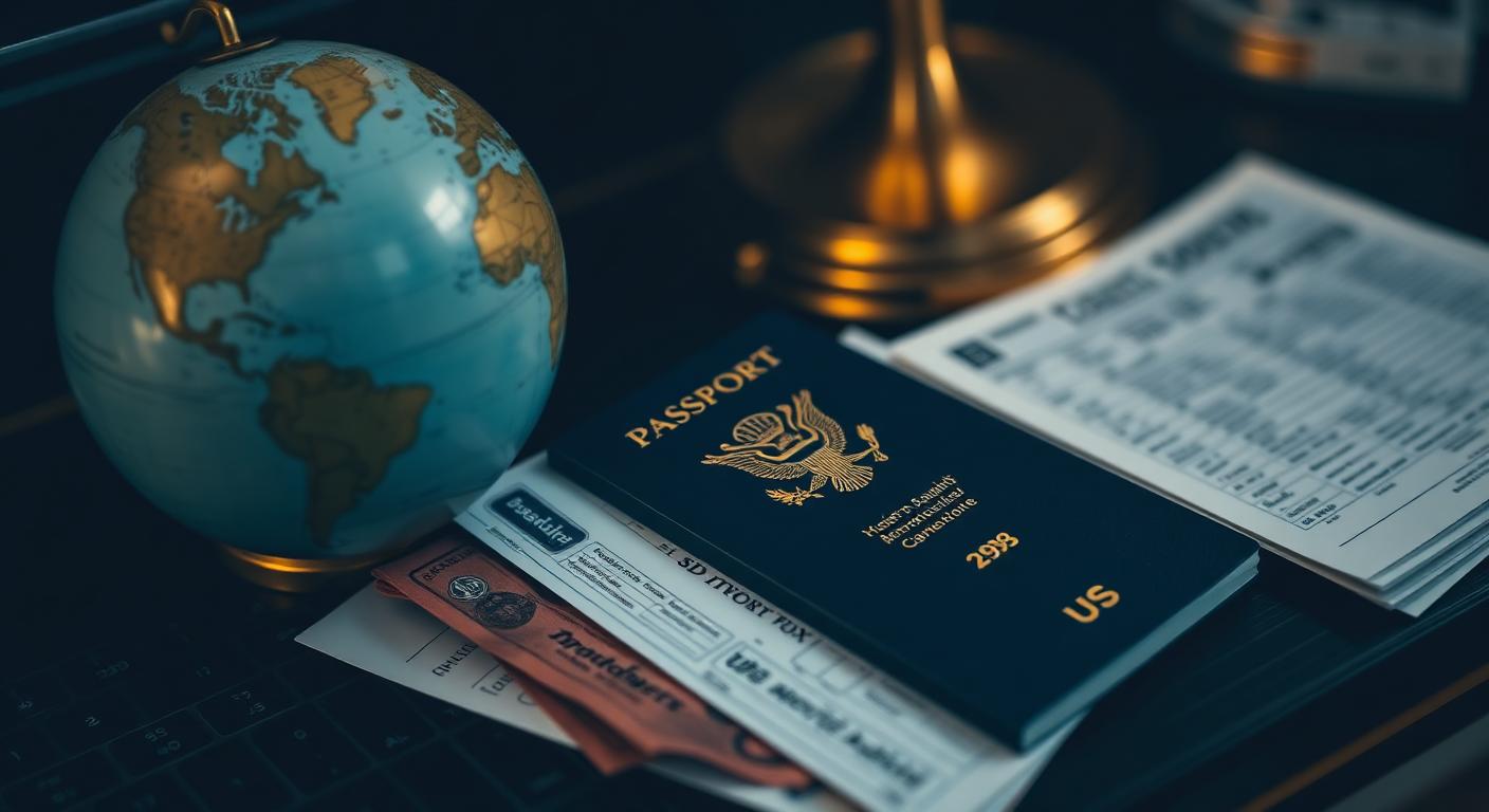 US passport, globe and tax forms representing expat tax planning abroad